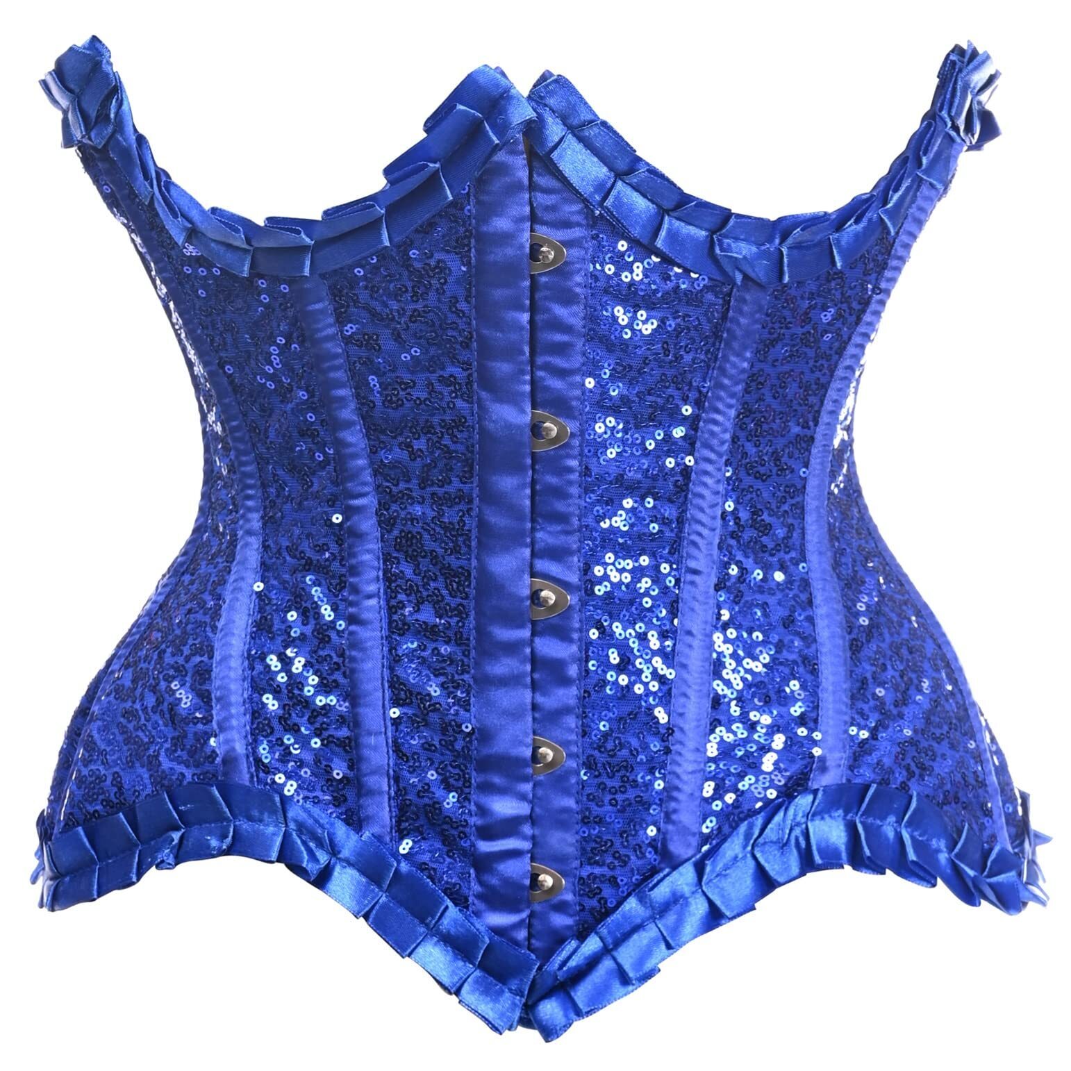 5017 Top Drawer Blue Satin & Sequin Underwire Curvy Cut Steel Boned Waist